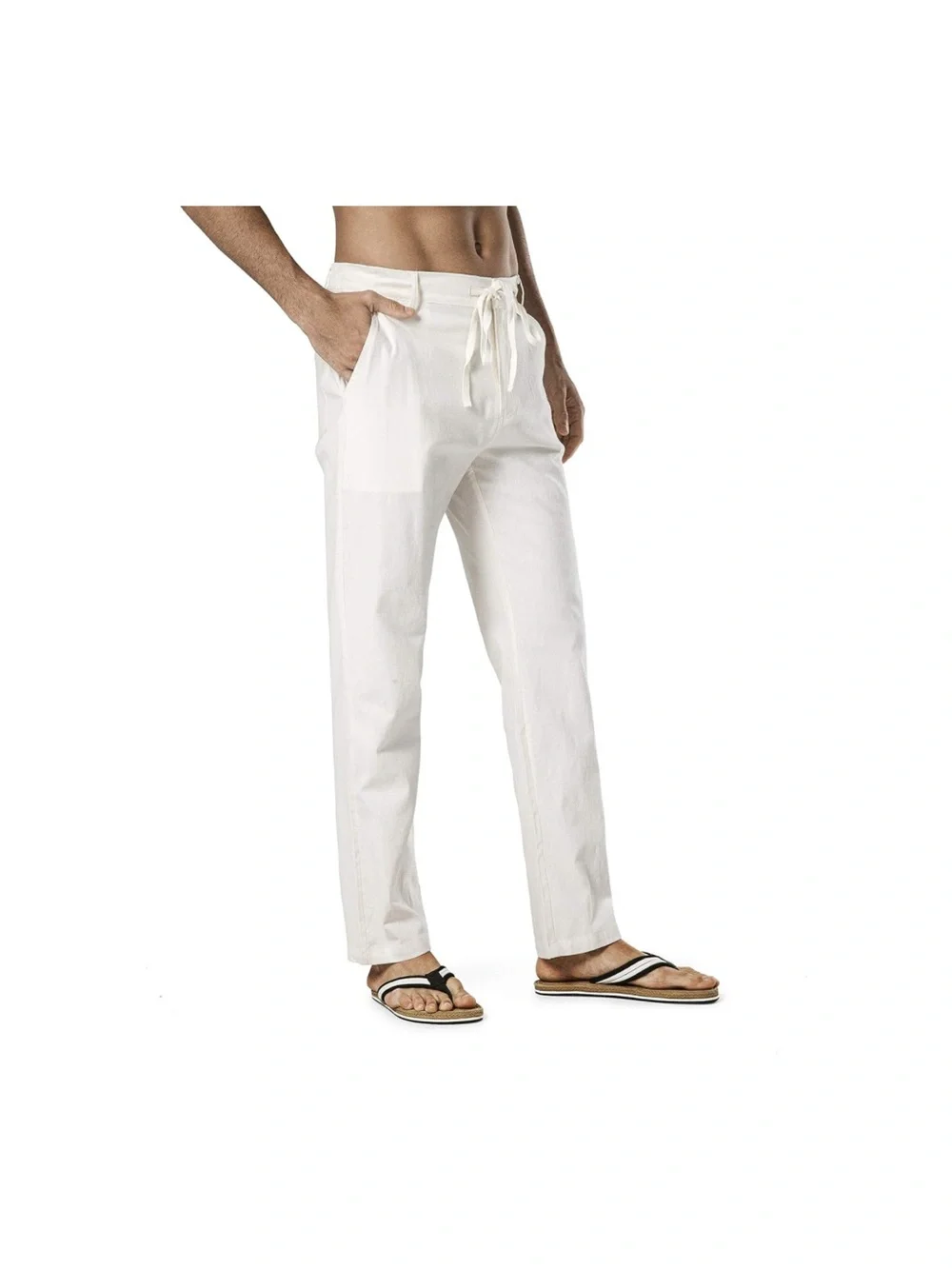 Linen Drawstring Elastic Waist Relaxed Fit Casual Beach Trousers